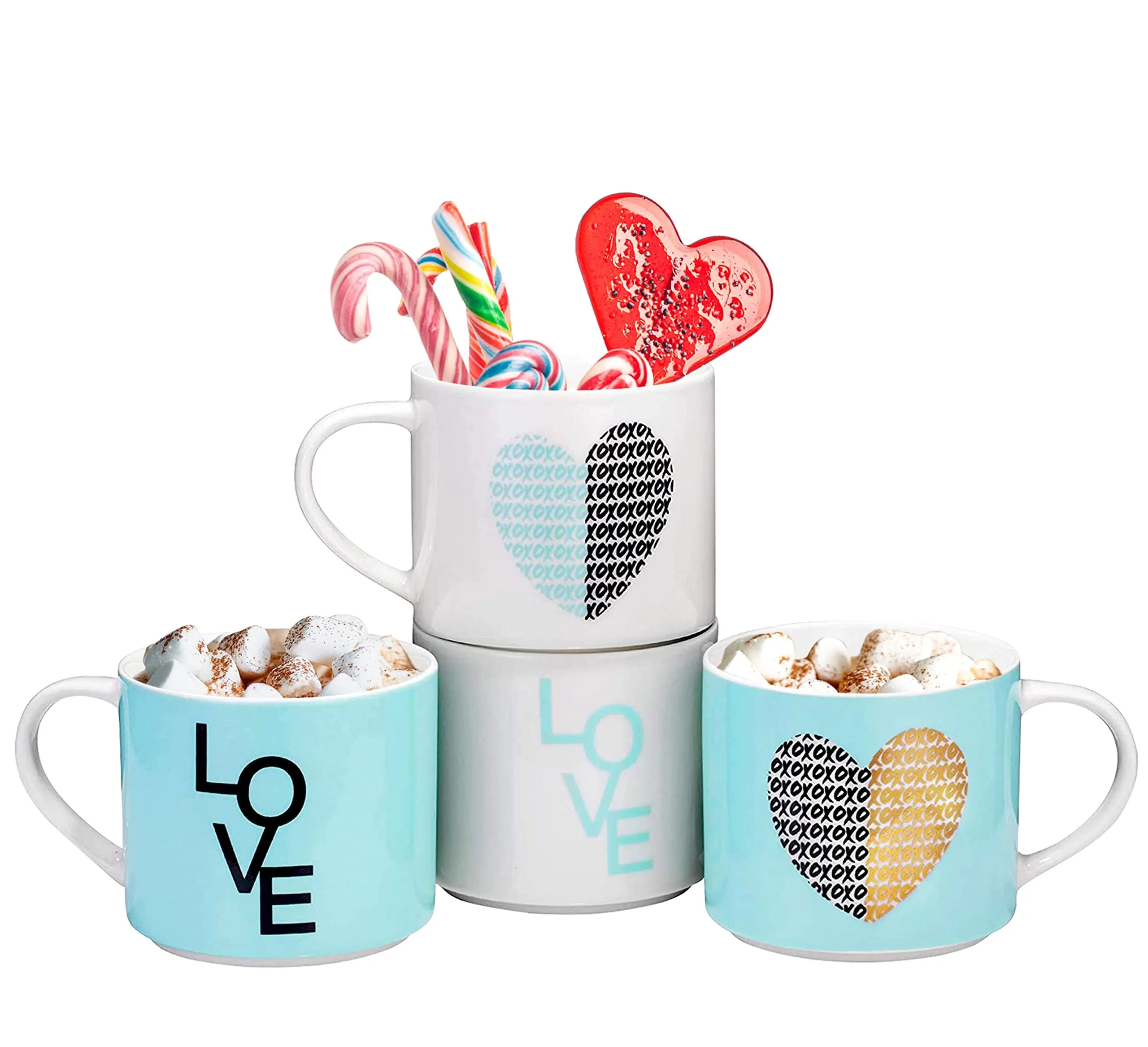 Womans Gifts Ideas of 4 Cute Cat Cups Romantic Coffee Cat Mugs Wedding Gifts, 12 Oz